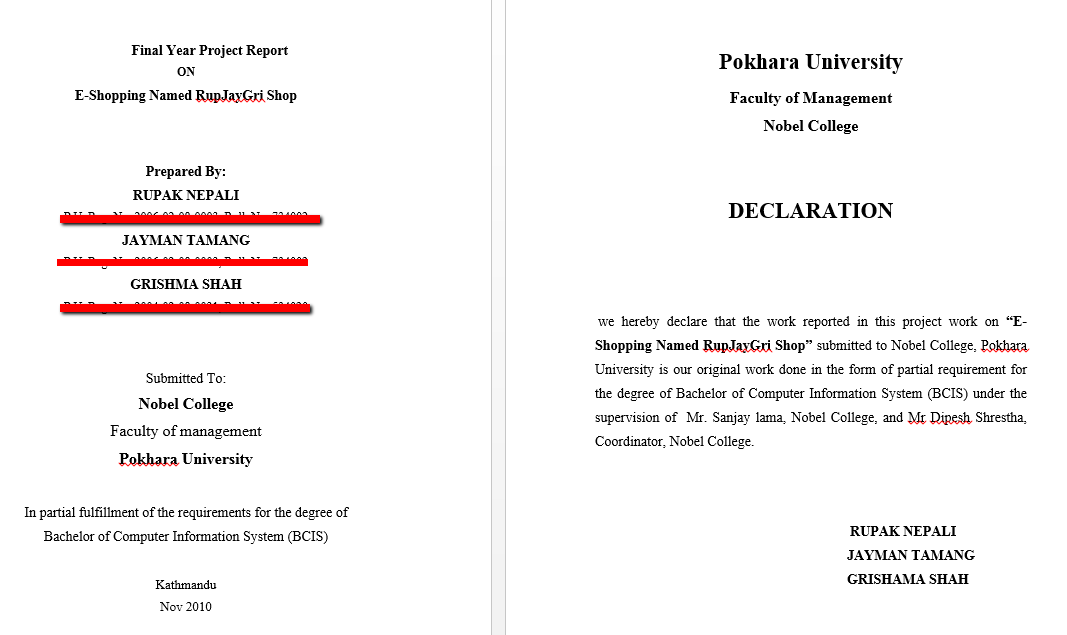 Final Year Report on E-shopping Title page of the report Part I