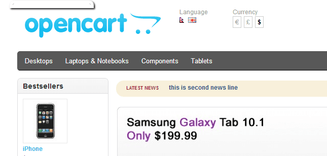 Show the first four categories in the menu in OpenCart