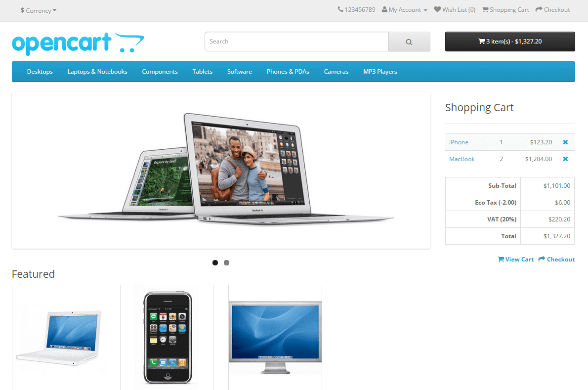 Sidebar column shopping cart for OpenCart Version 2/3