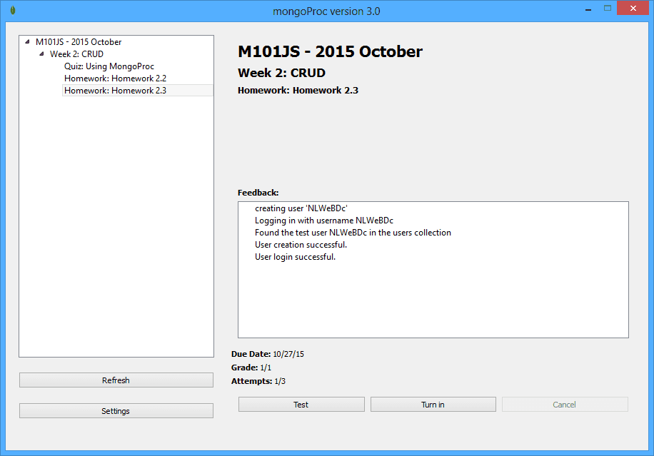 The solution Homework 2.3 M101JS: MongoDB for Node.js Developers