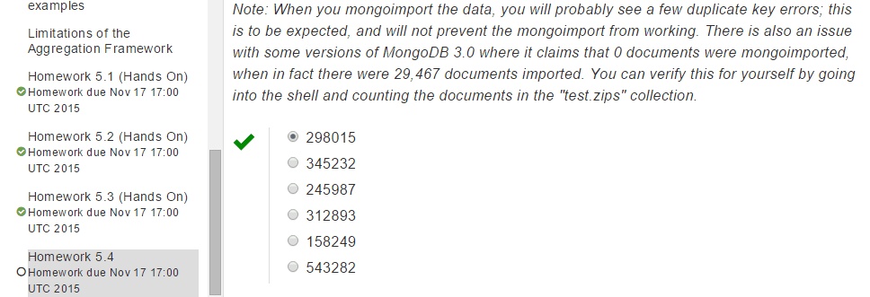 The solution to Homework 5.4 M101JS: MongoDB for Node.js Developers