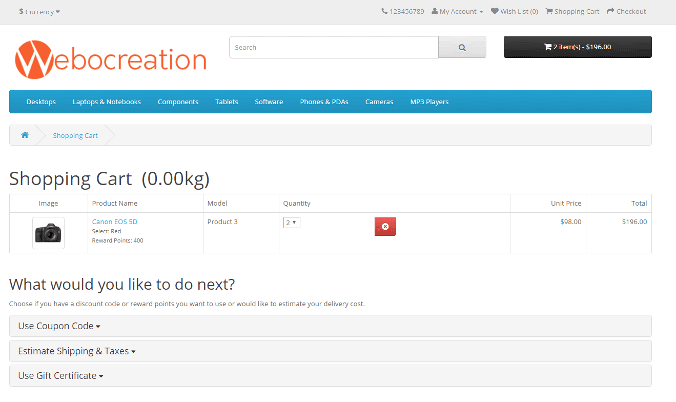 Dropdown Quantity of Product in Cart Page Opencart 2.2