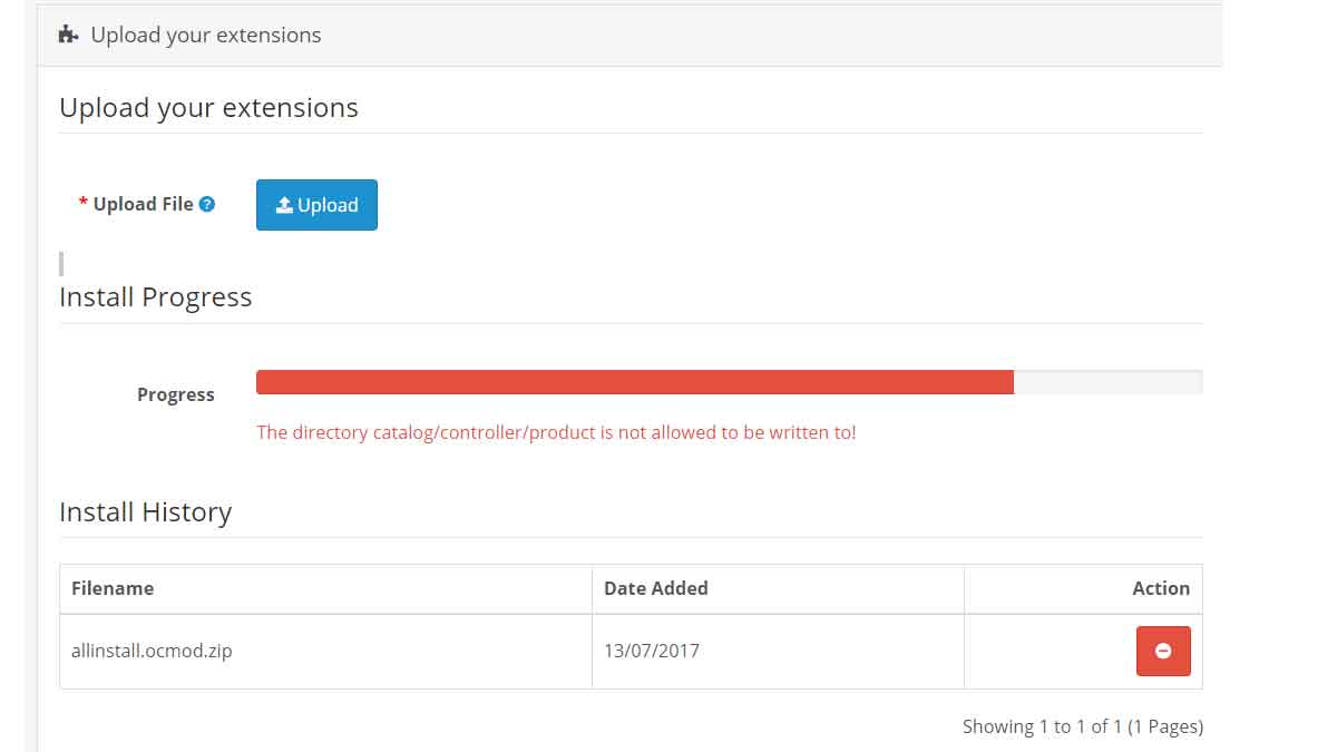 The directory catalog/controller/product is not allowed to be written to &#8211; Opencart error