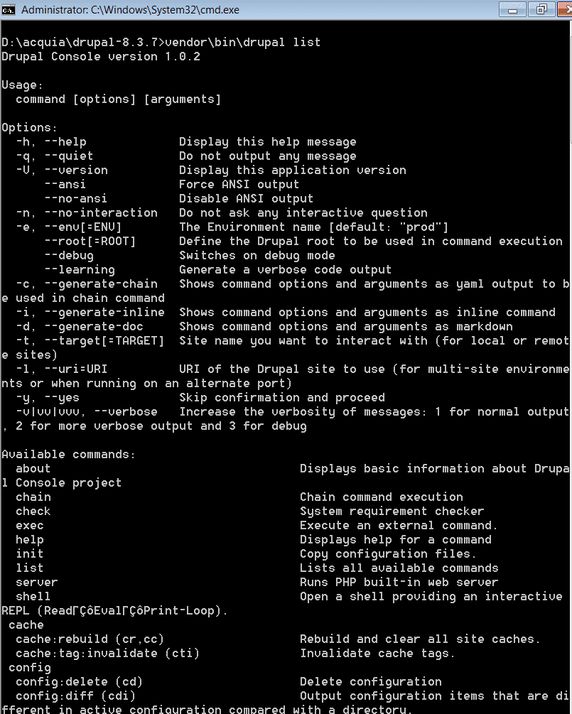 Drupal Console: [ERROR] Command &#8220;site:status&#8221;, is not a valid command name