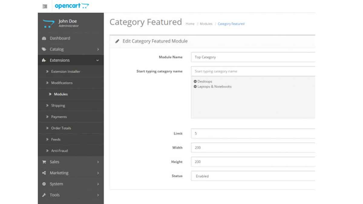 Show selected categories as featured categories OpenCart module free