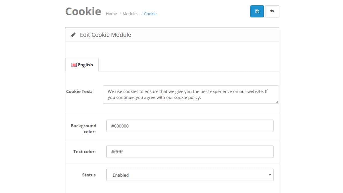 Cookie bar for OpenCart Store Free Module for Version 2.3.0.2 and 3.0.3.8