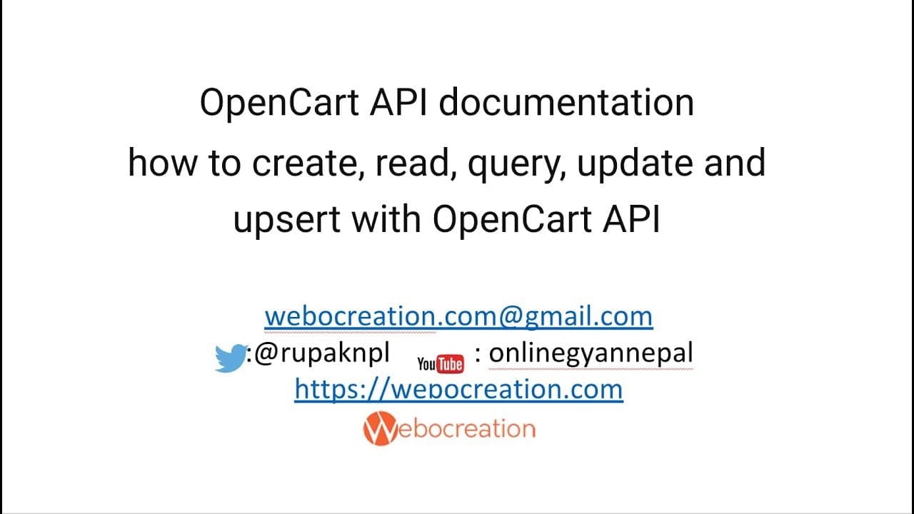 OpenCart API documentation to create, read, query, update, and upsert