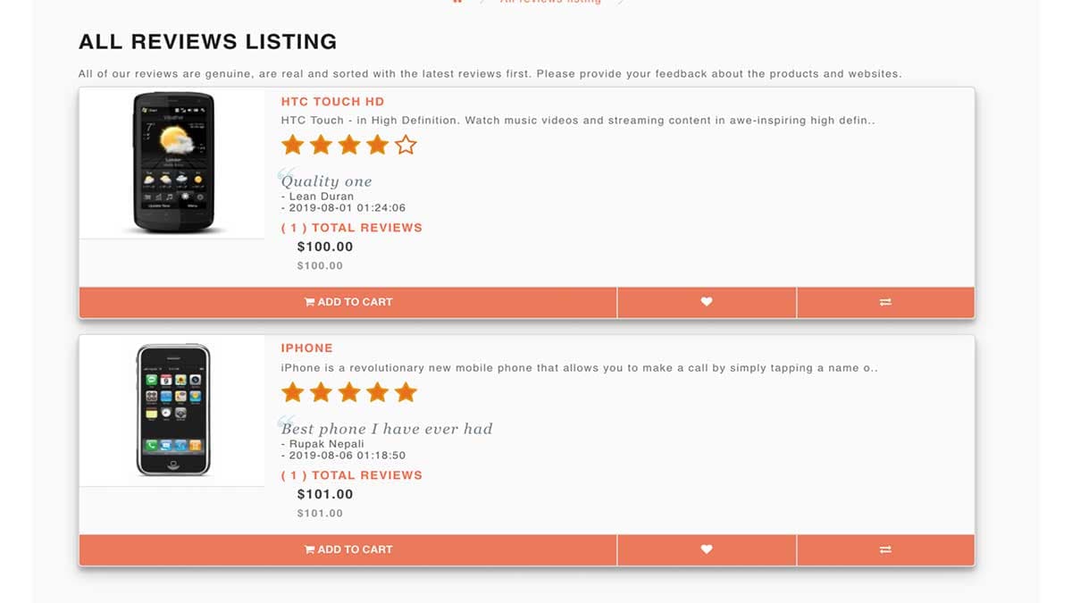 Opencart 3 free module to list or display all Reviews of products on one page