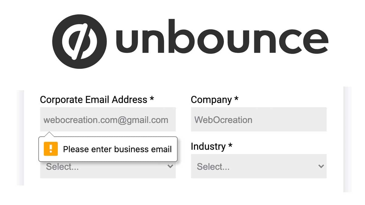 Javascript custom email validation for company email only, Unbounce page