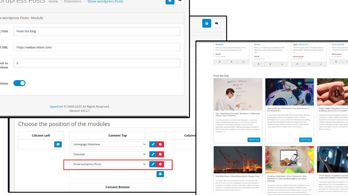 Free Opencart module to show WordPress blog posts in Opencart 4